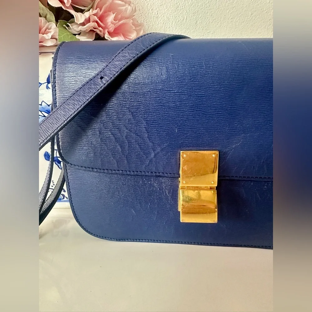 Celine medium box bag in blue and leige leather - Picture 3 of 10